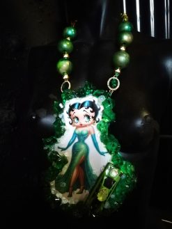 Betty Boop - Big Bold Chunky Necklaces, Statement Green Emerald Jewelry, Old Hollywood Icon Diva Pendant