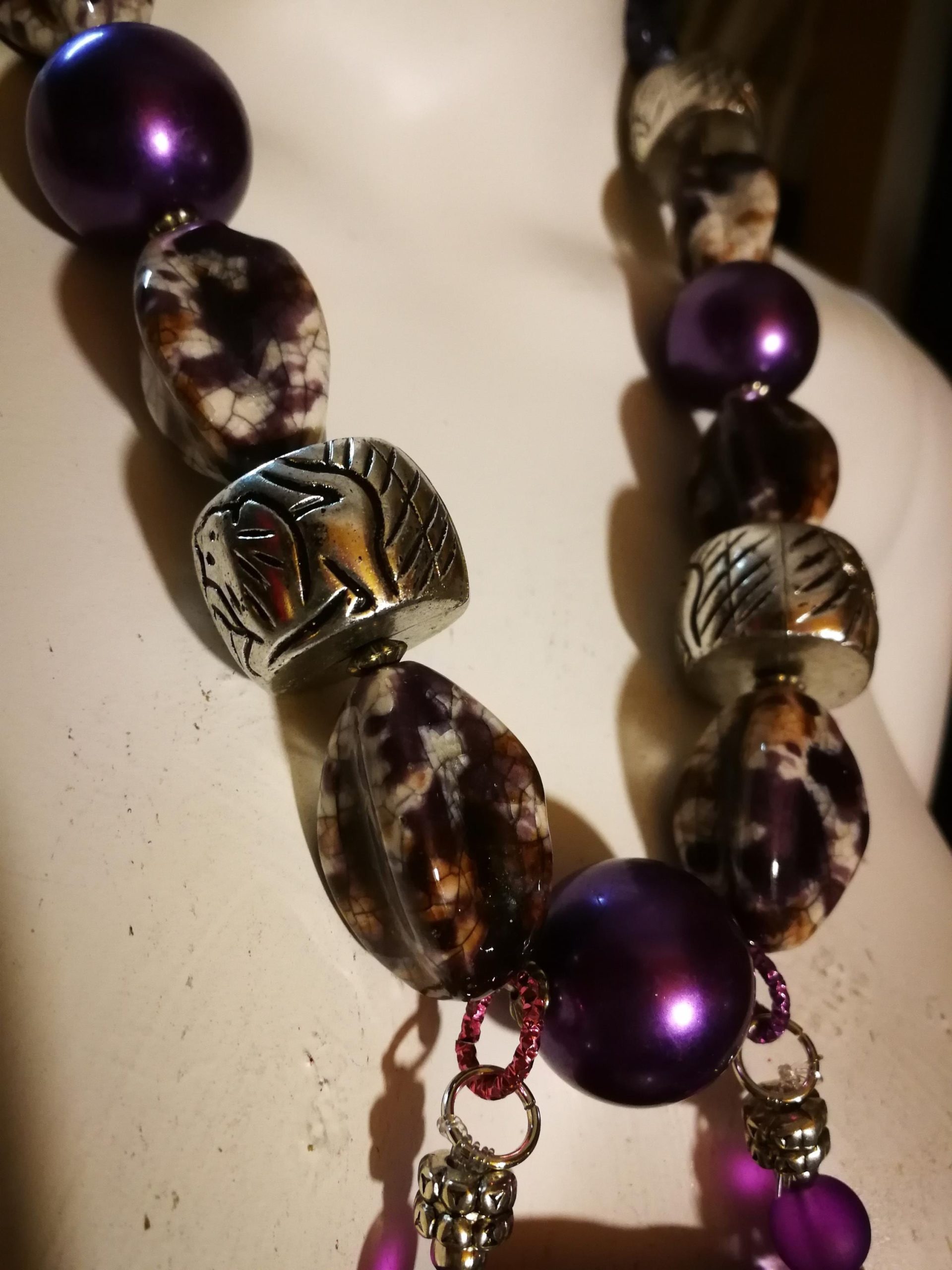 Shell Pendant Amethyst Statement Rhinestone Ball Accents Big Bold Chunky Necklaces Design Beaded Jewelry
