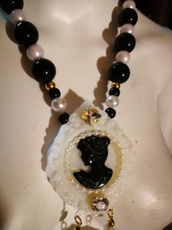 Cameo Jewelry, Layered Necklace Gallery Wall, Dramatic Royal Portrait Pendant Statement Baroque Black & White