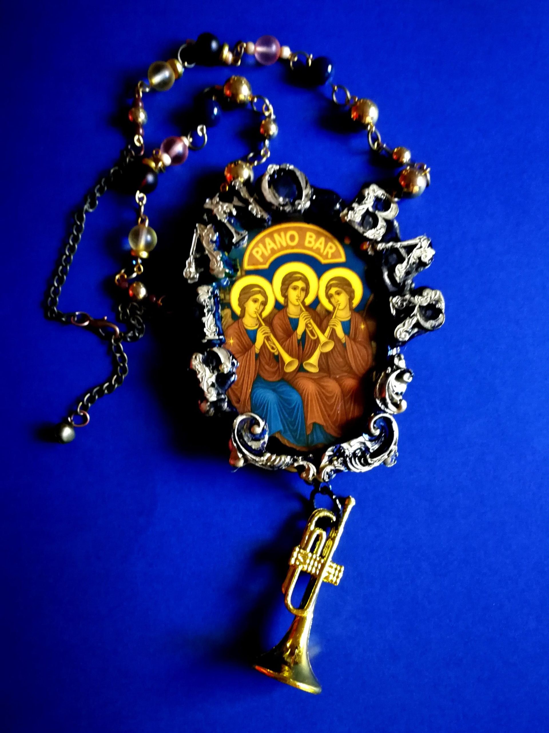 Holy Pop Pendant, Oddities and Curiosities Jewelry Religious Baroque, Icon Necklace Ironic Musical Angel