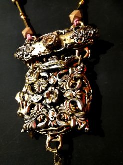 Venetian Mask Pendant, Sculptural Baroque Theatre Charm, Rococo Statement Massive Costume Jewelry OOAK Luxury