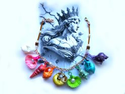Puka Shell Necklace, Maximalist Design Handmade Painted Natural Seashell Conch Jewelry Rainbow Abalone Multicolored