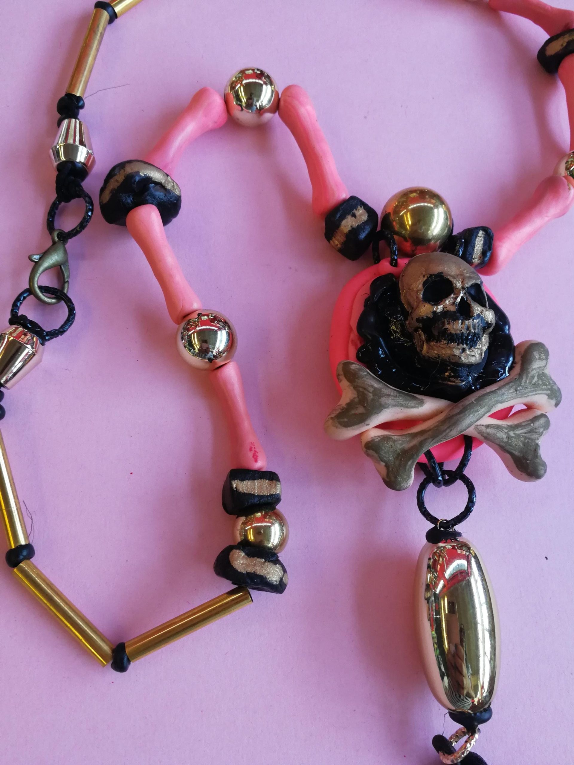 Mexican Necklace, Ethnic Glamour Whimsical Skull & Bones Pendant, Boho Quirky Oddities Jewelry Charm