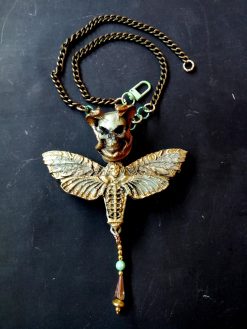 Butterfly Skull Pendant, Lunar Moth Victorian Gothic Statement Necklace & Steampunk Fantasy Charm Sculptural Jewelry