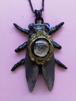 Cicada Pendant, Gothic Style Necklace Insect Fly Jewelry, Nocturnal Dark Jewel Handmade Jewelery Sculpture