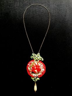 Passion Fruit Necklace, Hand Embroidered Jewelry, Luxury Pendant Pearl Charm, Chain Amulet Collar Jewelry