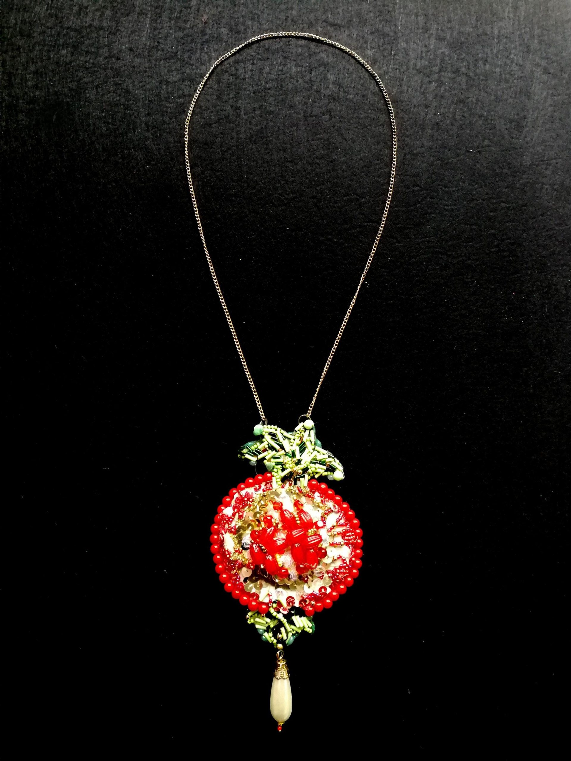 Passion Fruit Necklace, Hand Embroidered Jewelry, Luxury Pendant Pearl Charm, Chain Amulet Collar Jewelry