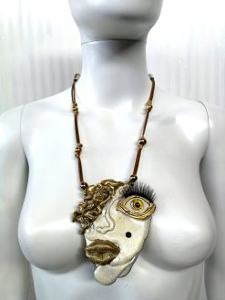 Happy Face Necklace, Brutalist Pendant Chunky Portrait, Minimalist Eye Lips Pop Jewelry Charm Head