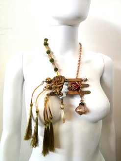Belle Epoque Jewelry, Statement Doll Head Sculpture Pendant Charleston, Golden Age Liberty Flower Charm