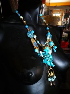 Baroque Jewelry, Guardian Angel Winged Archangel Pendant, Rococo Necklace Turquoise Jewellery, Celestial Charm Cherubim