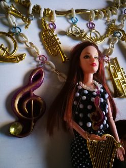 Doll Necklace, Music Teacher Assemblage Jewelry Statement Pendant, Extravagant Futuristic Luxury Glamour Charm