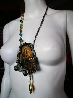 Holy Pop Jewelry, Ironic Vibes Religious Baroque Style, Orthodoxe Icon Necklace, Madonna with Child Motocycle Pendant