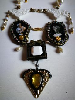 Baroque Necklace, Roman Statue Fine Jewelry, Sculptural & Enamel Rococo Pendant Luxury Filigree Golden Charm