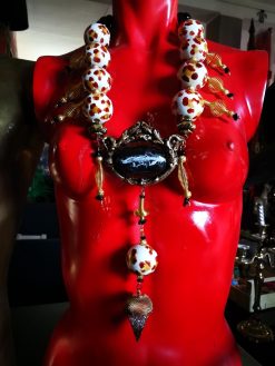 Haute Couture Necklace, Onyx Leopard Tibetan Brass Beaded Chest OOAK Luxury Statement Sculptural Jewelry