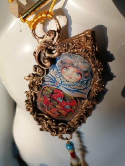 Matryoshka Dolls, Polymer Clay Sculpture Jewelry, Traditional Folk Regional Necklace, Russian Folkloric Pendant Charm