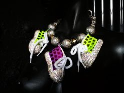 Custom Sneakers, Whimsical Statement Necklace Bling Beads Rhinestone Accents Quirky Jewelry Personalized Sport Lover