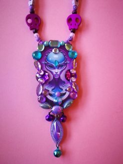 Futuristic Necklace Alien, Avant-garde OOAK Jewelry UFO Statement Maximalist Pendant Extraterrestrial E.T Design