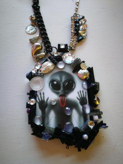 Futuristic Necklace Alien, Avant-garde UFO Jewelry, Area 51 Extraterrestrial E.T , Modernist Design Pendant
