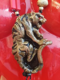 Black Panther Pendant, Designer Jewelry Sculptural Statement Big Bold Chunky Necklace Golden Wild Animal