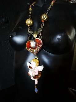 Vintage Jewelry Baroque Jewellery, Music Making Angel Winged Archangel Pendant, Rococo Necklace Antique Cherubim