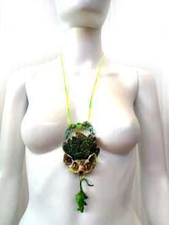 Statement Necklace - Animal Pendant Luxury Art Jewelry - Wild Cat Memorial Totem Sculptural Beaded Design