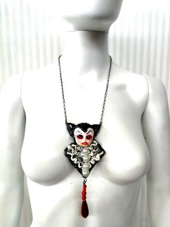 Bat Vampire Doll Pendant, Dracula Transilvania Gothic Jewel, Locket Medallion Charm, Jewelry Sculpture Necklace