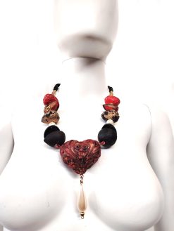 Sacred Heart, Burning Flame Ladies Jewel Chunky Natural Beaded Jewelry, Baroque Pendant Charm Collar