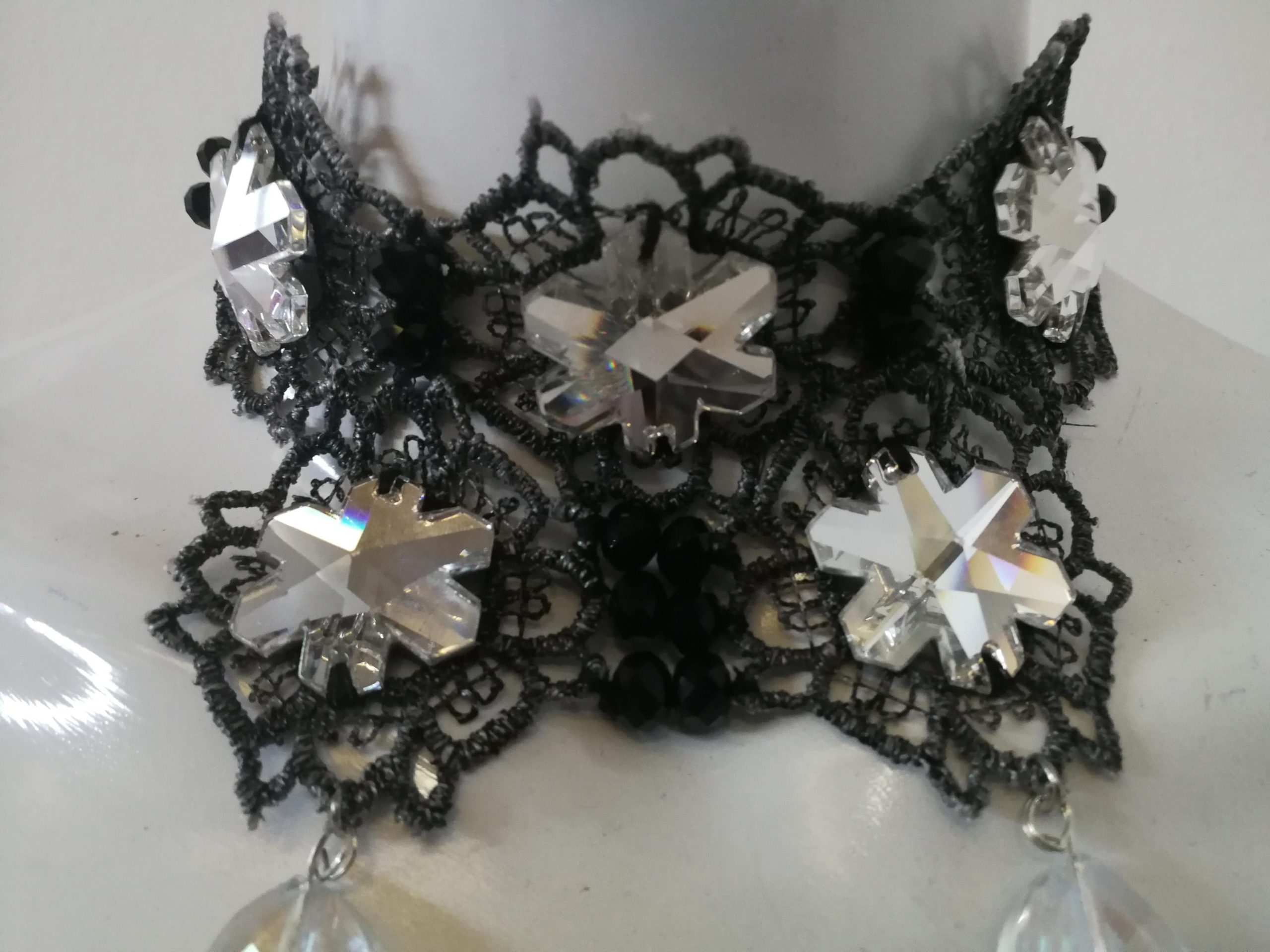 Maie Antoniette Collar, Strass Choker Jewelry, Embroidered Lace Crystal Bib, Victorian Baroque Necklace Tassel Charm