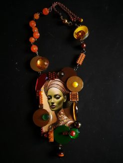 Futuristic Jewelry 1960 1970 Design, Necklace Assemblage Pendant Modernist Locket, Pop Art Necklet Disco Fashion Style