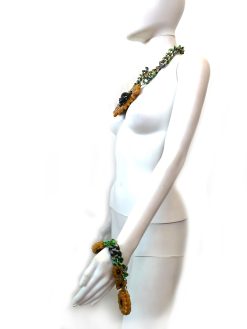 Sunflower Necklace and Bracelet Daisy Pendant, Floral Suit Set Jewelry, Sun Flower Brutalist Modernist