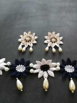 Bride Jewelry Set, Macrame Earrings Choker Embroidered, Pearl Wedding Accessories, Crochet Lace Flower Necklace
