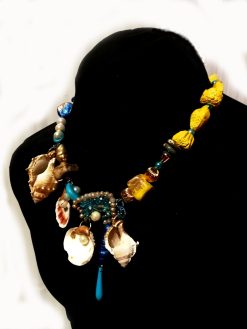 Puka Shell Necklace, Maximalist Design Luxury Statement Charm, Natural Seashell Conch Abalone & Ceramic Jewelry
