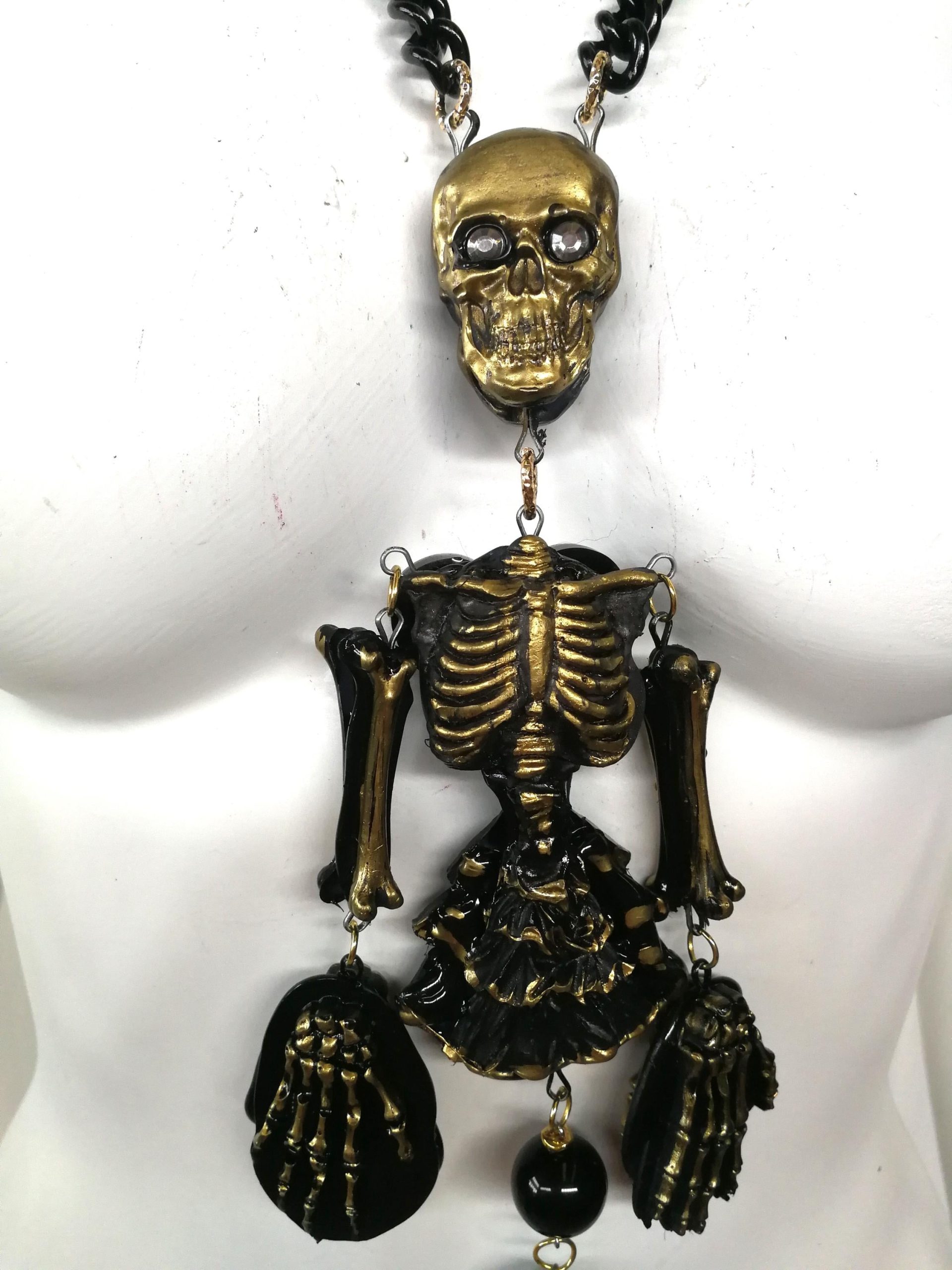 Macabre Jewelry Dark Necklace, Skull Skeleton Pendant, Gothic Punk Jewellery, Creepy Hauted Siren Mermaid