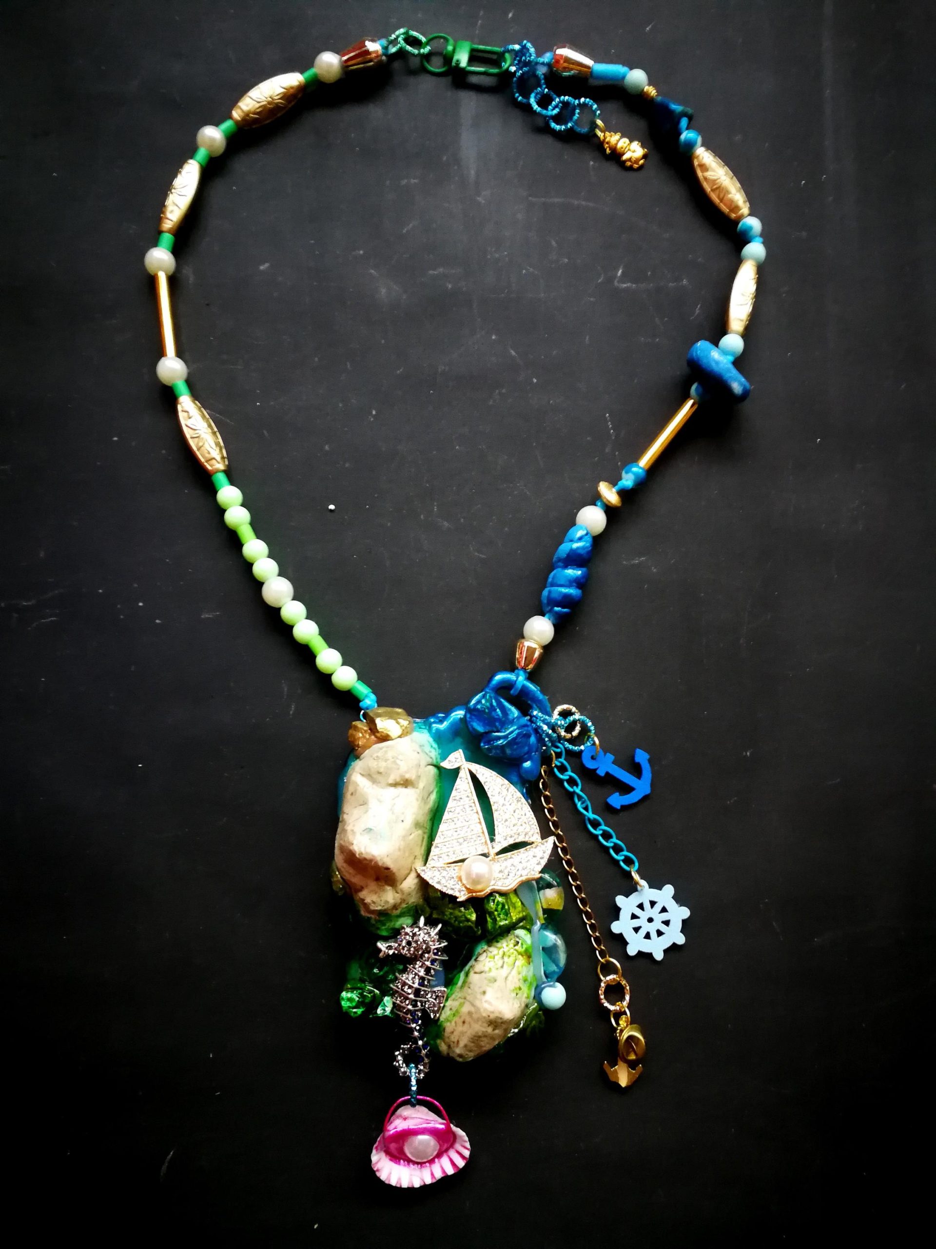 Shell Necklace, Statement Charm Pendant, Seashell Mermaid Jewelry, Sculpture Pendant, Luxury Cruise Ship Marine