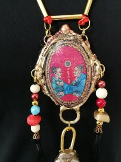Buddha Jewelry, Statement Necklace Chunky Tribal Beaded Choker, Buddhist Pendant & Dragon Eye Sculptural Luxury