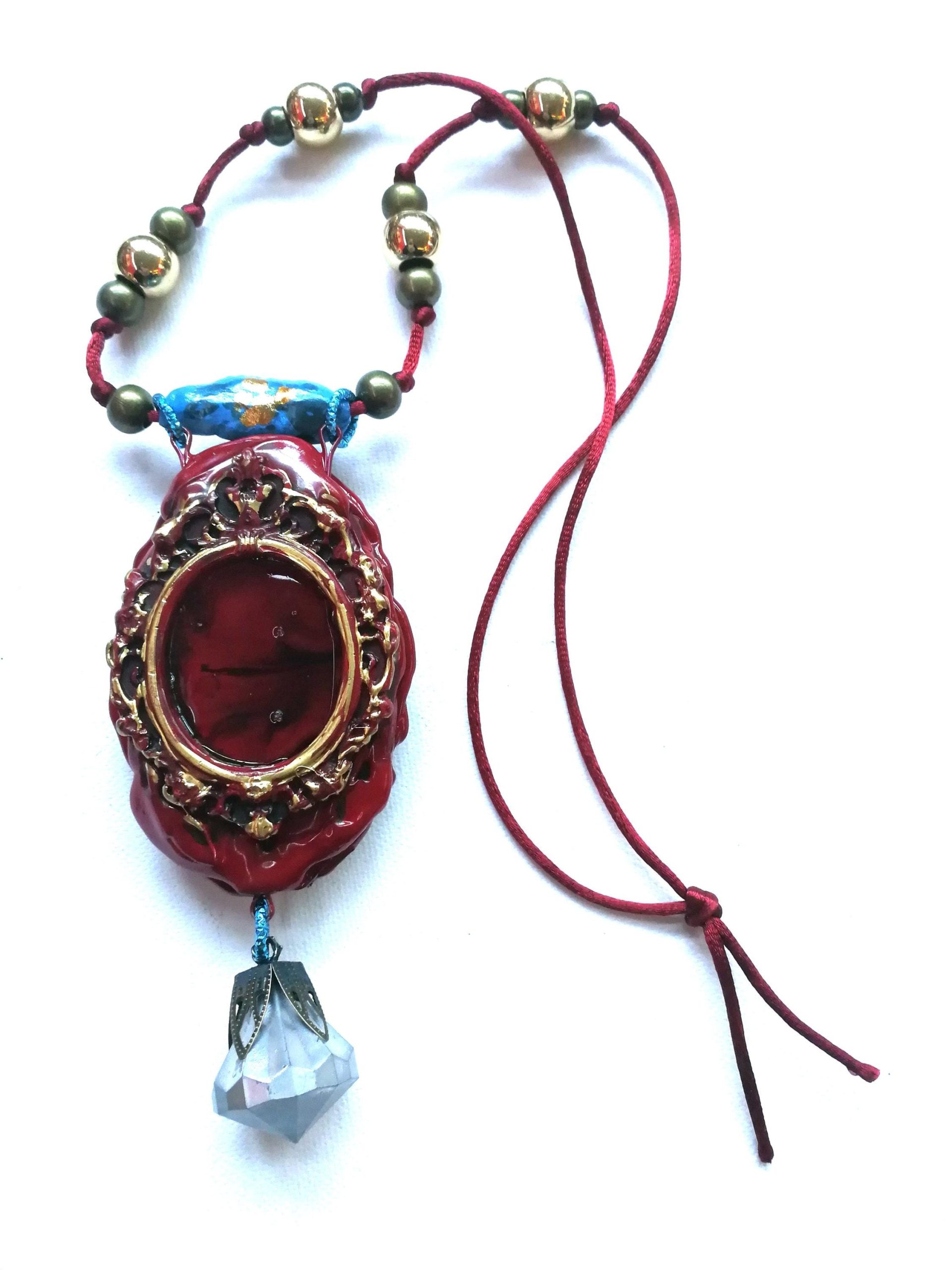 Polymer Clay Doll Pendant, Handmade Fantasy Beaded Necklace, Dolly Doom Collection OOAK Sculpture Necklace