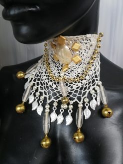 Baroque Jewelry Collar Macrame Choker, Rococo Embroidered Pearl Lace Crochet Cameo Statement Necklace Bib