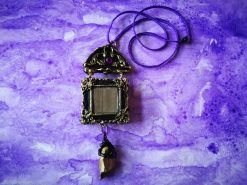 Snow White Witch's Mirror Necklace Pendant, Romantic Victorian Gothic Jewelry, Stone Charm Vintage Style