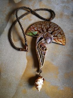 Siren Mermaid, Belle Epoque Jewelry Art Noiuveau, Liberty Style Bib Pendant Seashell Charm Shell