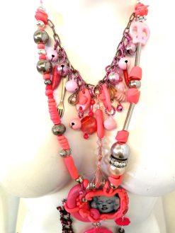 Vintage Assemblage Jewelry, Modernist Pendant Designer Jewelry Chunky Layered Necklace, Lariat Charm Jewellery Shop