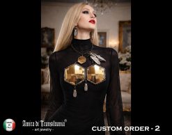 Queen Bee Necklace, Gold Bumble Honey Nest Pendant, Insect Charm Hexagon Beaded Vermeil Mirror