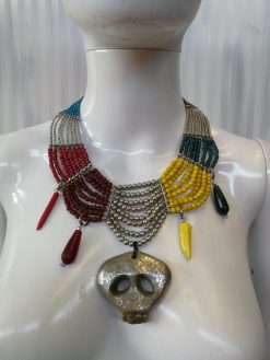Mexican Jewelry, Ethnic Glamour Necklace, Whimsical Skull Pendant, Luxury Boho Charm Tribal Horn Gemstone