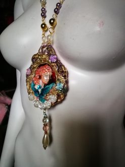 Cameo Silhouette, Marie Antoniette Queen Rococo Pendant, Luxury Medallion Baroque Jewelry, Romantic French Pearls