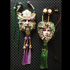 Designer Jewelry, Chunky Pendant Forest Spirit Guide, Green Elf Little People Locket Necklace Charm