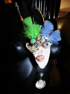 Lady Face Necklace, Belle Epoque Charleston Gasby Pendant Chunky Portrait, Amazzonite & Shell Jewelry Charm