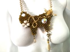 Queen Bee Necklace, Luxury Gold Honey Nest Pendant, Insect Statement Jewelry Charm Crystal Gold Chain