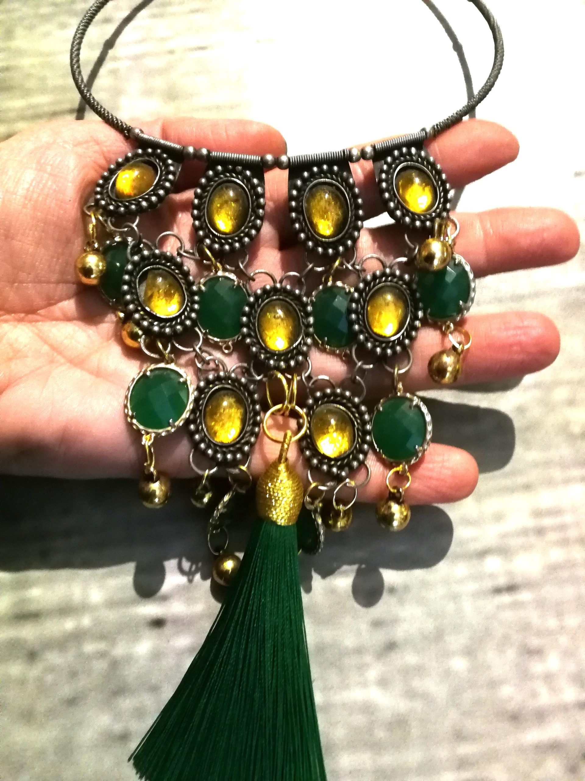 Kelly Green Necklace Crystal Bib Emerald Green Statement Layered Collar Jewelry Luxury Tassel Choker