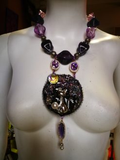 Luxury Statement Necklace Jewelry Pendant Amethyst Stone Cat Sculpture Pearl Bib Ceramic Beaded - Image 18