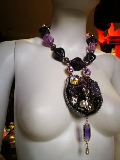 Luxury Statement Necklace Jewelry Pendant Amethyst Stone Cat Sculpture Pearl Bib Ceramic Beaded - Image 19