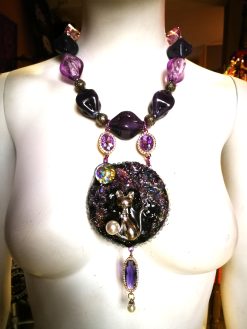Luxury Statement Necklace Jewelry Pendant Amethyst Stone Cat Sculpture Pearl Bib Ceramic Beaded - Image 21